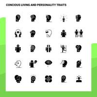 25 Concious Living And Personality Traits Icon set Solid Glyph Icon Vector Illustration Template For Web and Mobile Ideas for business company