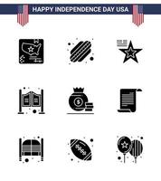 Group of 9 Solid Glyphs Set for Independence day of United States of America such as money dollar american western household Editable USA Day Vector Design Elements