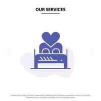 Our Services Bed Love Lover Couple Valentine Night Room Solid Glyph Icon Web card Template vector