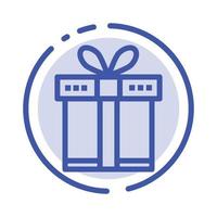 caja de regalo compras cinta azul línea punteada icono de línea vector