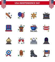 Big Pack of 16 USA Happy Independence Day USA Vector Flat Filled Lines and Editable Symbols of hat independece party holiday police sign Editable USA Day Vector Design Elements