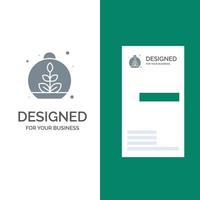 Growing Leaf Plant Spring Grey Logo Design and Business Card Template vector