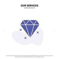 nuestros servicios plantilla de tarjeta web de icono de glifo sólido de joyas de diamantes vector