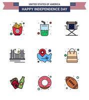 9 iconos creativos de estados unidos signos de independencia modernos y símbolos del 4 de julio de turismo puerta de silla dorada televisión elementos de diseño de vector de día de estados unidos editables