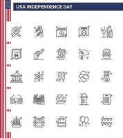 Group of 25 Lines Set for Independence day of United States of America such as security bottle american american drink Editable USA Day Vector Design Elements