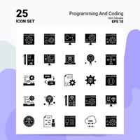 25 conjunto de iconos de programación y codificación 100 archivos editables eps 10 ideas de concepto de logotipo de empresa diseño de icono de glifo sólido vector