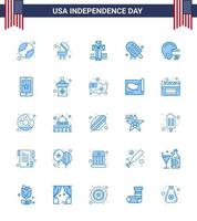Happy Independence Day 4th July Set of 25 Blues American Pictograph of mobile football cross american american Editable USA Day Vector Design Elements