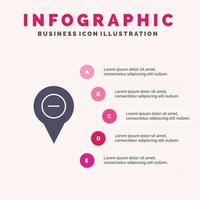 ubicación mapa navegación pin menos icono sólido infografía 5 pasos presentación antecedentes vector