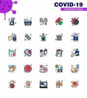 Simple Set of Covid19 Protection Blue 25 icon pack icon included bacteria tablet soapy water pill kidney viral coronavirus 2019nov disease Vector Design Elements