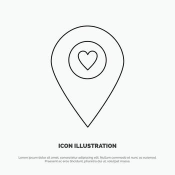 vector de icono de línea de puntero de mapa de ubicación del corazón