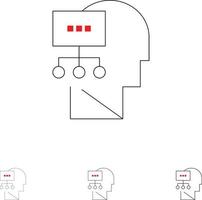 Planning Theory Mind Head Bold and thin black line icon set vector