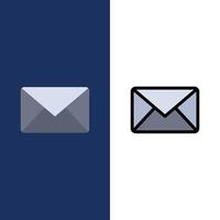 Email Mail Message Sms  Icons Flat and Line Filled Icon Set Vector Blue Background