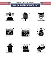 feliz día de la independencia 9 paquete de iconos de glifos sólidos para web e impresión del día del dinero fecha del director elementos de diseño vectorial editables estadounidenses del día de EE. UU. vector