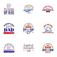 9 Blue and red Set of Vector Happy fathers day Typography Vintage Icons Lettering for greeting cards banners tshirt design Fathers Day Editable Vector Design Elements