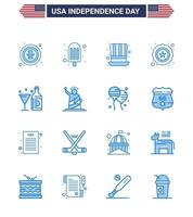 4th July USA Happy Independence Day Icon Symbols Group of 16 Modern Blues of american drink day usa police Editable USA Day Vector Design Elements