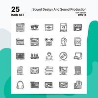 25 Sound Design And Sound Production Icon Set 100 Editable EPS 10 Files Business Logo Concept Ideas Line icon design vector