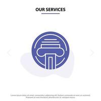 Our Services Printer Type Typewriter Writer Solid Glyph Icon Web card Template vector