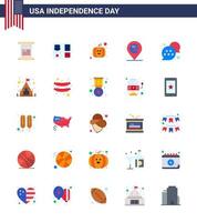 paquete de 25 pisos creativos relacionados con el día de la independencia de estados unidos de la bandera de la estrella ubicación del signo americano elementos de diseño vectorial del día de estados unidos editables vector