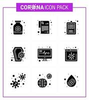 Corona virus disease 9 Solid Glyph Black icon pack suck as medical monitor skull health infection coronavirus viral coronavirus 2019nov disease Vector Design Elements