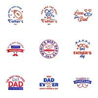 Happy Fathers day greeting hand lettering badges 9 Blue and red Typo isolated on white Typography design template for poster banner gift card t shirt print label sticker Retro vintage style Ve vector