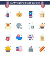 ee.uu. feliz día de la independencia pictograma conjunto de 16 pisos simples de adorno de atrapasueños teléfono inteligente bolso americano elementos de diseño vectorial editables del día de ee.uu. vector