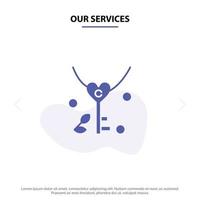 Our Services Key Love Heart Wedding Solid Glyph Icon Web card Template vector