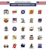 25 USA Flat Filled Line Pack of Independence Day Signs and Symbols of fries fast police day ball Editable USA Day Vector Design Elements