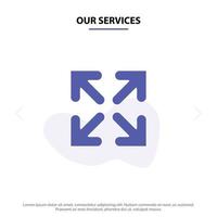 Our Services Arrow Direction Move Solid Glyph Icon Web card Template vector