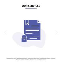 Our Services Electronic Signature Contract Digital Document Internet Solid Glyph Icon Web card Template vector