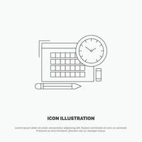 Time File Pen Focus Line Icon Vector