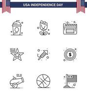 Editable Vector Line Pack of USA Day 9 Simple Lines of religion usa plent flag star Editable USA Day Vector Design Elements