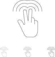 Double Gestures Hand Tab Bold and thin black line icon set vector