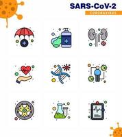 Coronavirus awareness icons 9 Filled Line Flat Color icon Corona Virus Flu Related such as genetics pulses infected life care viral coronavirus 2019nov disease Vector Design Elements