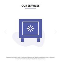 Our Services Locker Lock Global Logistic Solid Glyph Icon Web card Template vector