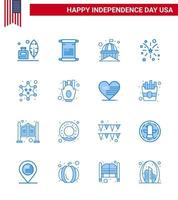 Pack of 16 creative USA Independence Day related Blues of badge american building fire white Editable USA Day Vector Design Elements