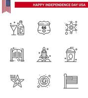 Editable Vector Line Pack of USA Day 9 Simple Lines of entrance saloon security doors police sign Editable USA Day Vector Design Elements
