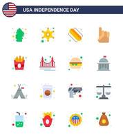 Pack of 16 creative USA Independence Day related Flats of fries fast american american hand Editable USA Day Vector Design Elements