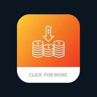 monedas dinero en efectivo flecha hacia abajo botón de aplicación móvil versión de línea android e ios vector