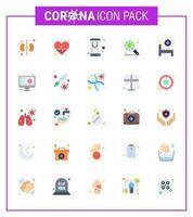 Coronavirus Prevention Set Icons 25 Flat Color icon such as bed security healthcare protection bacteria viral coronavirus 2019nov disease Vector Design Elements