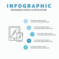 icono de línea de teléfono de tableta móvil de negocio de teléfono inteligente con fondo de infografía de presentación de 5 pasos vector