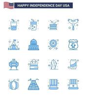 Set of 16 USA Day Icons American Symbols Independence Day Signs for camping sausage day frankfurter independence Editable USA Day Vector Design Elements