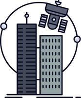 building smart city technology satellite corporation Flat Color Icon Vector