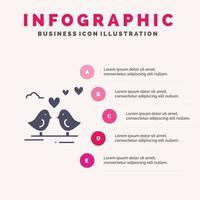 Bride Love Wedding Heart Solid Icon Infographics 5 Steps Presentation Background vector