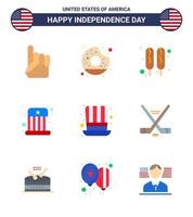 Editable Vector Line Pack of USA Day 9 Simple Flats of presidents day corn dog hat entertainment Editable USA Day Vector Design Elements