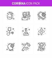 Novel Coronavirus 2019nCoV 9 Line icon pack lab stethoscope coffin healthcare skull viral coronavirus 2019nov disease Vector Design Elements