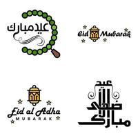 Pack of 4 Vector of Arabic Calligraphy Text with Moon And Stars of Eid Mubarak for the Celebration of Muslim Community Festival