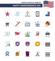 Big Pack of 25 USA Happy Independence Day USA Vector Flats and Editable Symbols of christmas ireland ice hockey cell mobile Editable USA Day Vector Design Elements