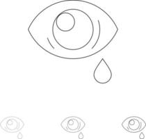 Eye Droop Eye Sad Bold and thin black line icon set vector