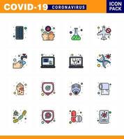 corona virus prevention covid19 tips to avoid injury 16 Flat Color Filled Line icon for presentation hands not allow flask banned infrared viral coronavirus 2019nov disease Vector Design Element