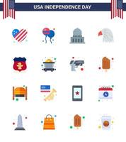 4th July USA Happy Independence Day Icon Symbols Group of 16 Modern Flats of usa usa building eagle animal Editable USA Day Vector Design Elements